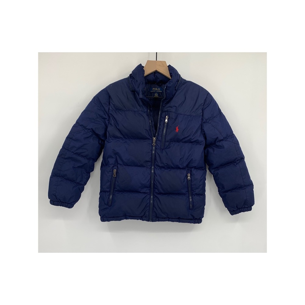 Ralph Lauren Puffer Jacket Boys Medium 10-12 Blue Down Winter Warm Read